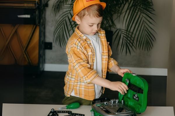 Children engaged in building activities